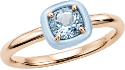 Rose gold and light blue titanium ring with cushion cut aquamarine