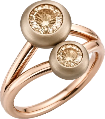 Rose gold double ring with two round champagne stones in titanium
