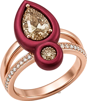 Rose gold and burgundy titanium ring with pear and round cut cognac diamonds