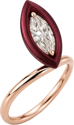 Rose gold and burgundy titanium marquise ring with white diamond