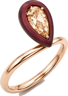 Rose gold and burgundy titanium ring with pear cut peach sapphire