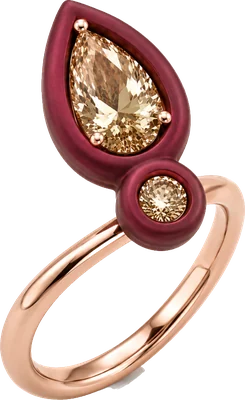 Rose gold and burgundy titanium ring with pear cut cognac diamonds