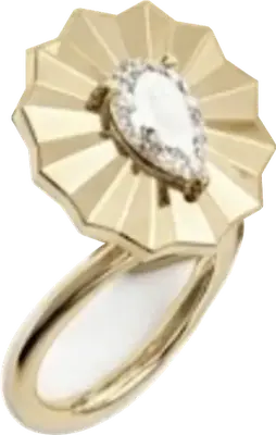 Yellow gold ring with pear cut diamond and fluted sunburst top