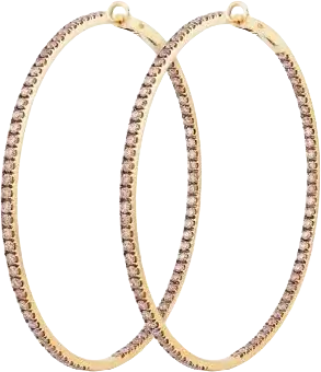 Large yellow gold hoop earrings with champagne diamond pave