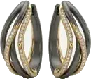 Black and gold interlaced hoop earrings with diamond pave