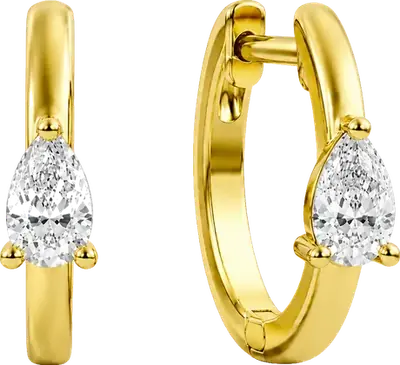 Yellow gold hoop earrings with pear cut diamonds