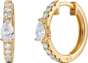 Yellow gold pave hoop earrings with pear cut diamonds
