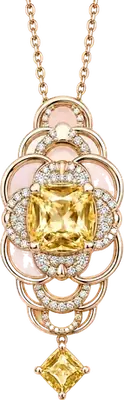 Rose gold pendant with yellow sapphire, opal and diamonds